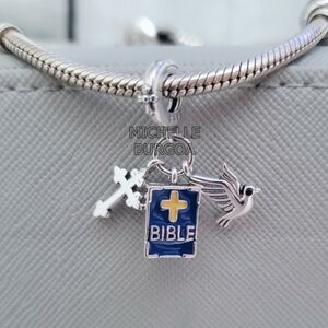 Silver Charm Bracelet with Bible and Dove